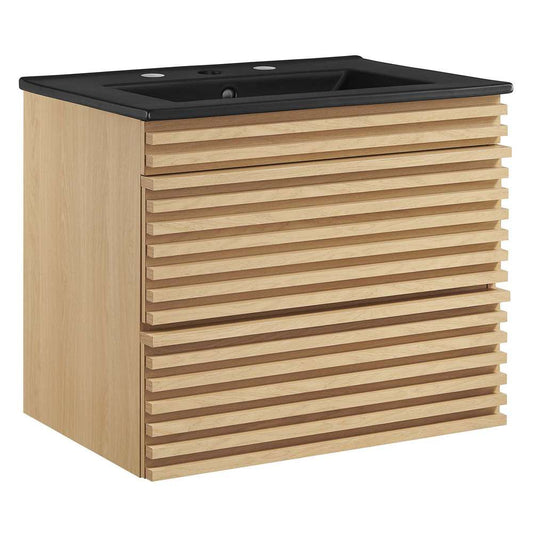 Modway - Render 24in Wall-Mount Bathroom Vanity - EEI-5364-OAK-BLK veiw 2