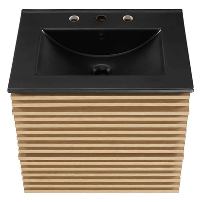 Modway - Render 24in Wall-Mount Bathroom Vanity - EEI-5364-OAK-BLK veiw 6