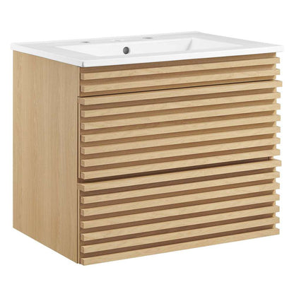 Modway - Render 24in Wall-Mount Bathroom Vanity - EEI-4433-OAK-WHI veiw 2