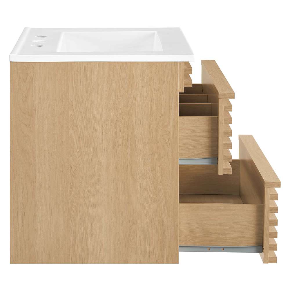 Modway - Render 24in Wall-Mount Bathroom Vanity - EEI-4433-OAK-WHI veiw 3