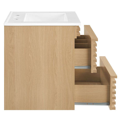 Modway - Render 24in Wall-Mount Bathroom Vanity - EEI-4433-OAK-WHI veiw 3