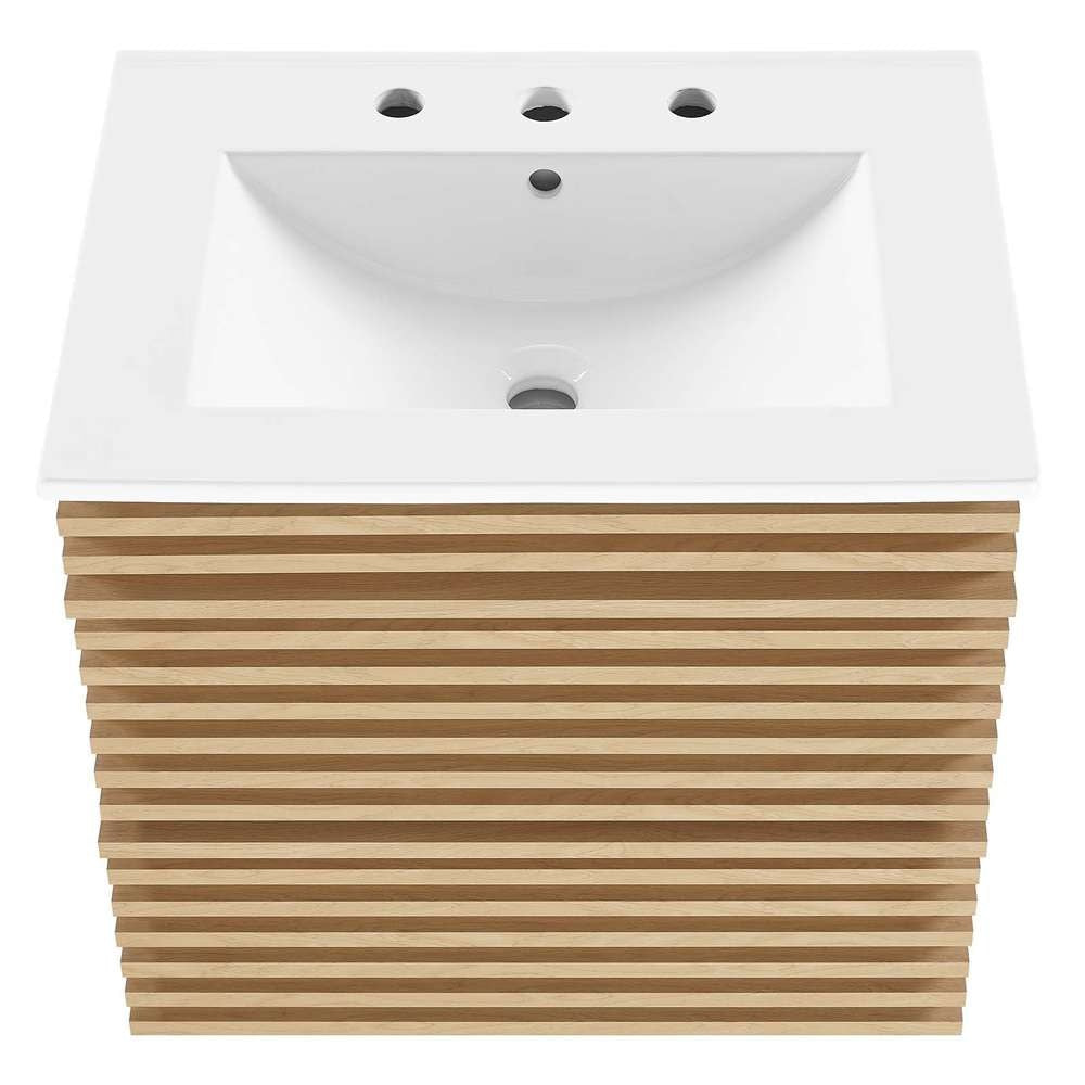 Modway - Render 24in Wall-Mount Bathroom Vanity - EEI-4433-OAK-WHI veiw 6