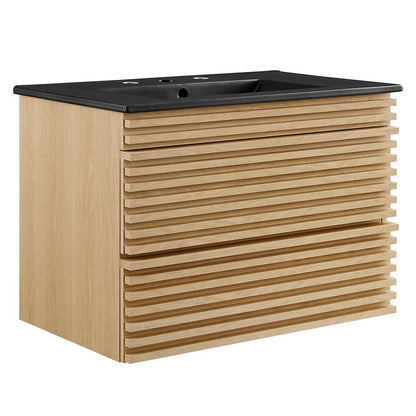 Modway - Render 30in Wall-Mount Bathroom Vanity - EEI-5417-OAK-BLK veiw 1