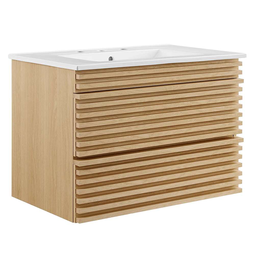 Modway - Render 30in Wall-Mount Bathroom Vanity - EEI-5421-OAK-WHI veiw 1