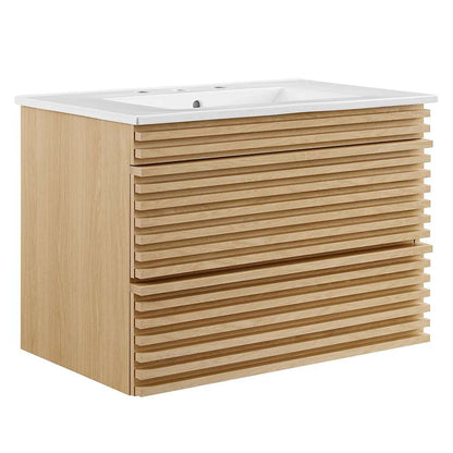 Modway - Render 30in Wall-Mount Bathroom Vanity - EEI-5421-OAK-WHI veiw 1