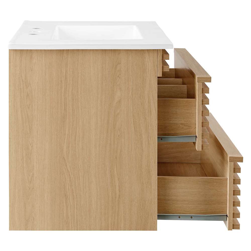 Modway - Render 30in Wall-Mount Bathroom Vanity - EEI-5421-OAK-WHI veiw 3