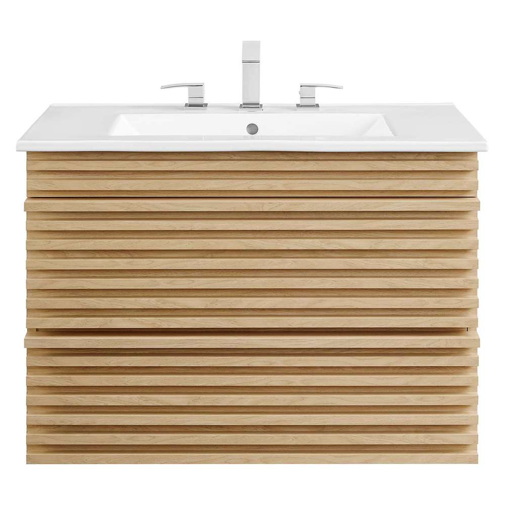 Modway - Render 30in Wall-Mount Bathroom Vanity - EEI-5421-OAK-WHI veiw 4