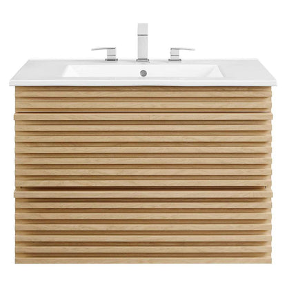 Modway - Render 30in Wall-Mount Bathroom Vanity - EEI-5421-OAK-WHI veiw 4