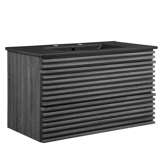 Modway - Render 36in Wall-Mount Bathroom Vanity - EEI-5395-CHA-BLK veiw 1