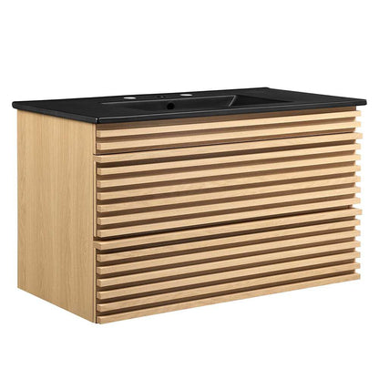 Modway - Render 36in Wall-Mount Bathroom Vanity - EEI-5395-OAK-BLK veiw 1