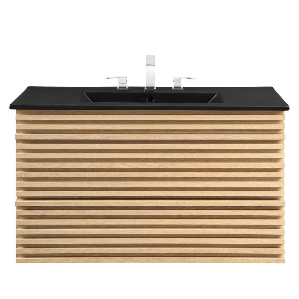 Modway - Render 36in Wall-Mount Bathroom Vanity - EEI-5395-OAK-BLK veiw 3