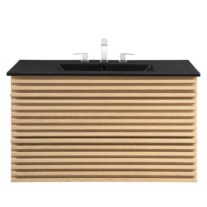 Modway - Render 36in Wall-Mount Bathroom Vanity - EEI-5395-OAK-BLK veiw 3