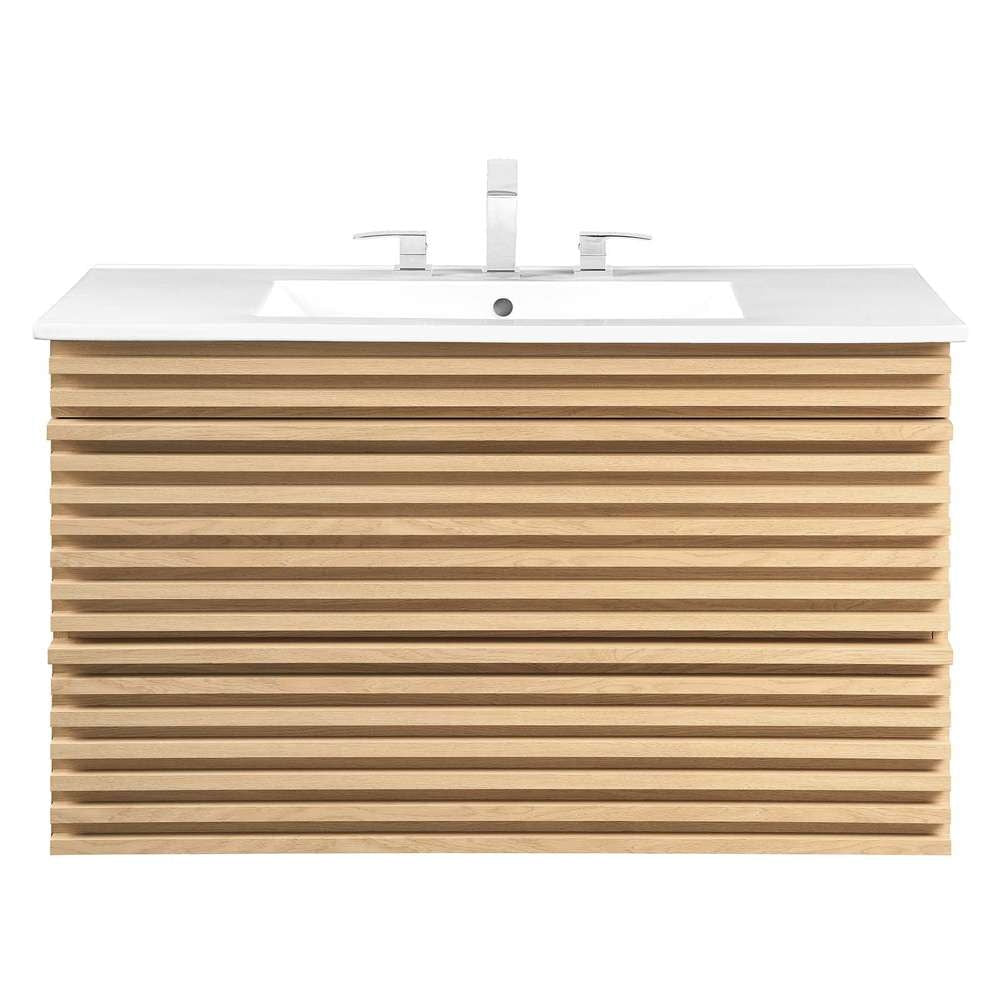Modway - Render 36in Wall-Mount Bathroom Vanity - EEI-4436-OAK-WHI veiw 3