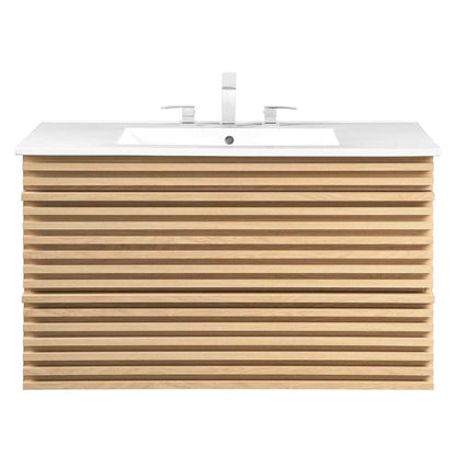 Modway - Render 36in Wall-Mount Bathroom Vanity - EEI-4436-OAK-WHI veiw 3