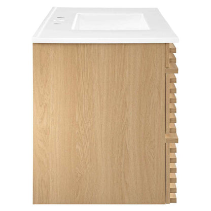 Modway - Render 36in Wall-Mount Bathroom Vanity - EEI-4436-OAK-WHI veiw 4