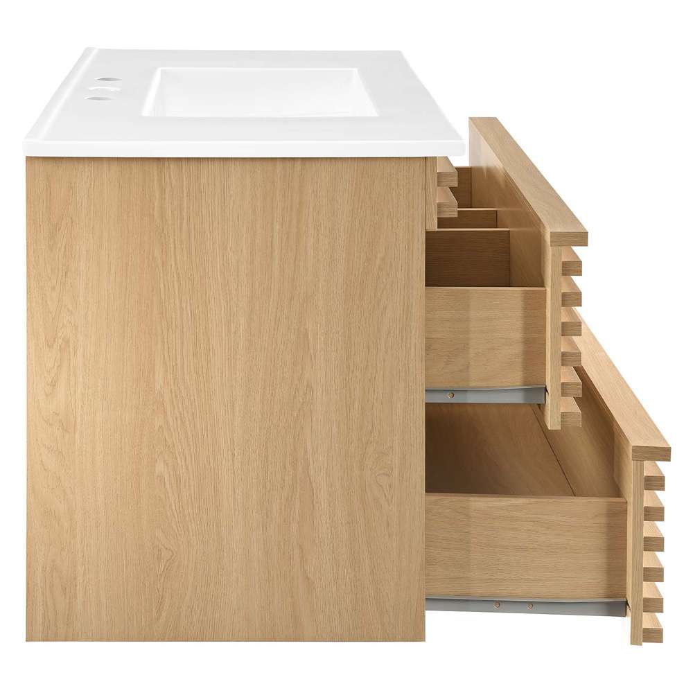 Modway - Render 36in Wall-Mount Bathroom Vanity - EEI-4436-OAK-WHI veiw 5