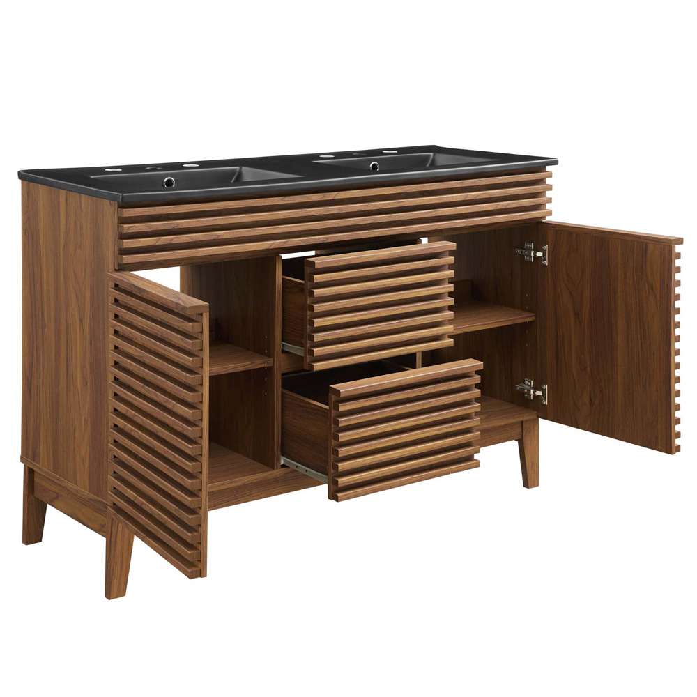 Modway - Render 48in Double Sink Bathroom Vanity in Walnut Black - EEI-5381-WAL-BLK veiw 3