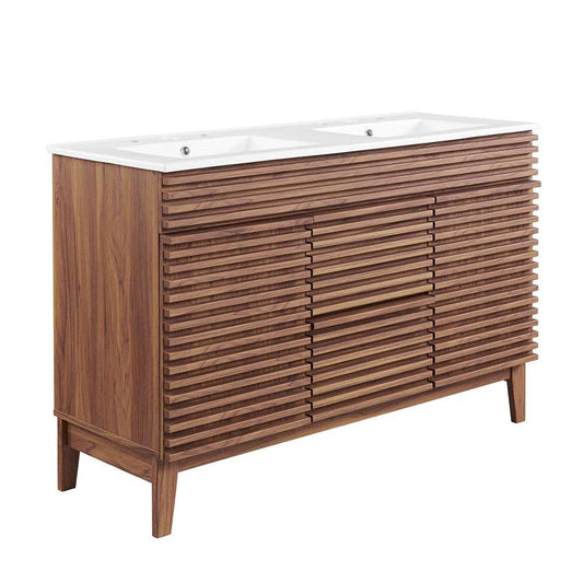 Modway - Render 48in Double Sink Bathroom Vanity in Walnut White - EEI-4441-WAL-WHI veiw 1