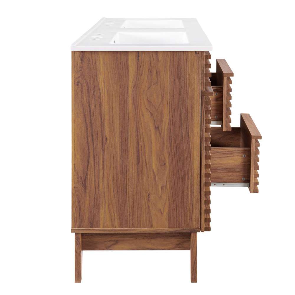 Modway - Render 48in Double Sink Bathroom Vanity in Walnut White - EEI-4441-WAL-WHI veiw 4