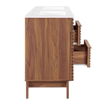 Modway - Render 48in Double Sink Bathroom Vanity in Walnut White - EEI-4441-WAL-WHI veiw 4
