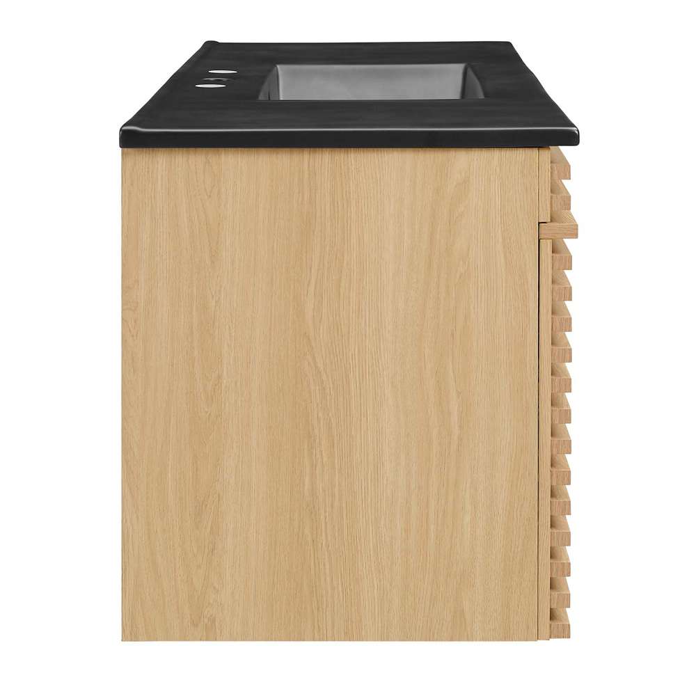 Modway - Render 48in Wall-Mount Bathroom Vanity in Oak Black - EEI-5801-OAK-BLK veiw 3