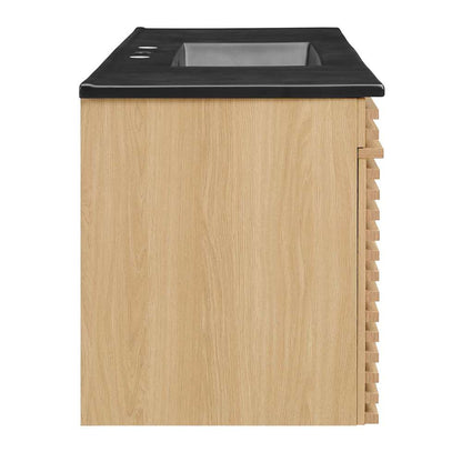 Modway - Render 48in Wall-Mount Bathroom Vanity in Oak Black - EEI-5801-OAK-BLK veiw 3