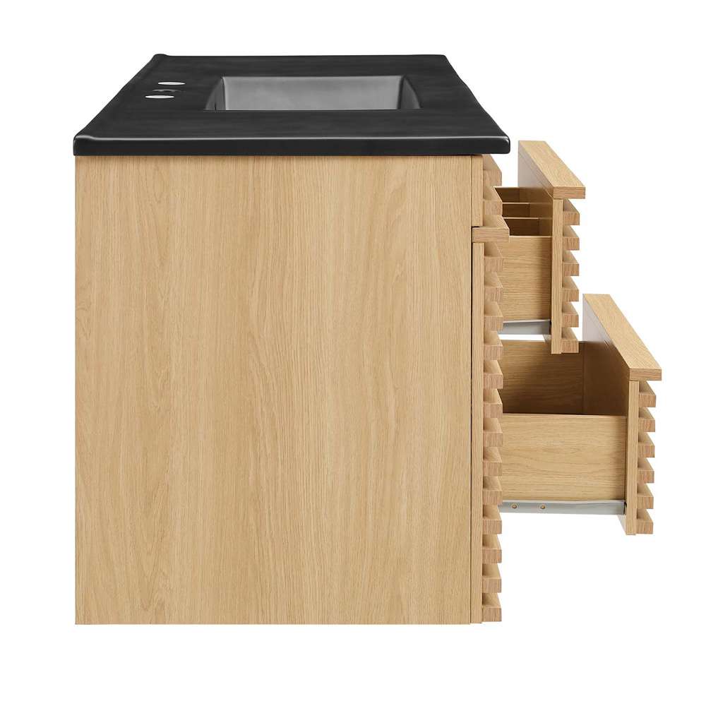 Modway - Render 48in Wall-Mount Bathroom Vanity in Oak Black - EEI-5801-OAK-BLK veiw 4