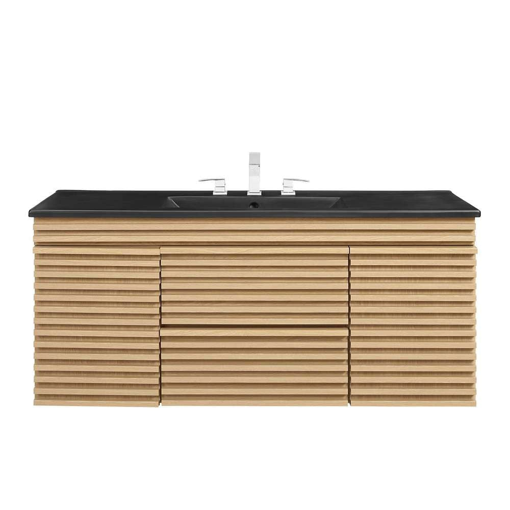 Modway - Render 48in Wall-Mount Bathroom Vanity in Oak Black - EEI-5801-OAK-BLK veiw 5