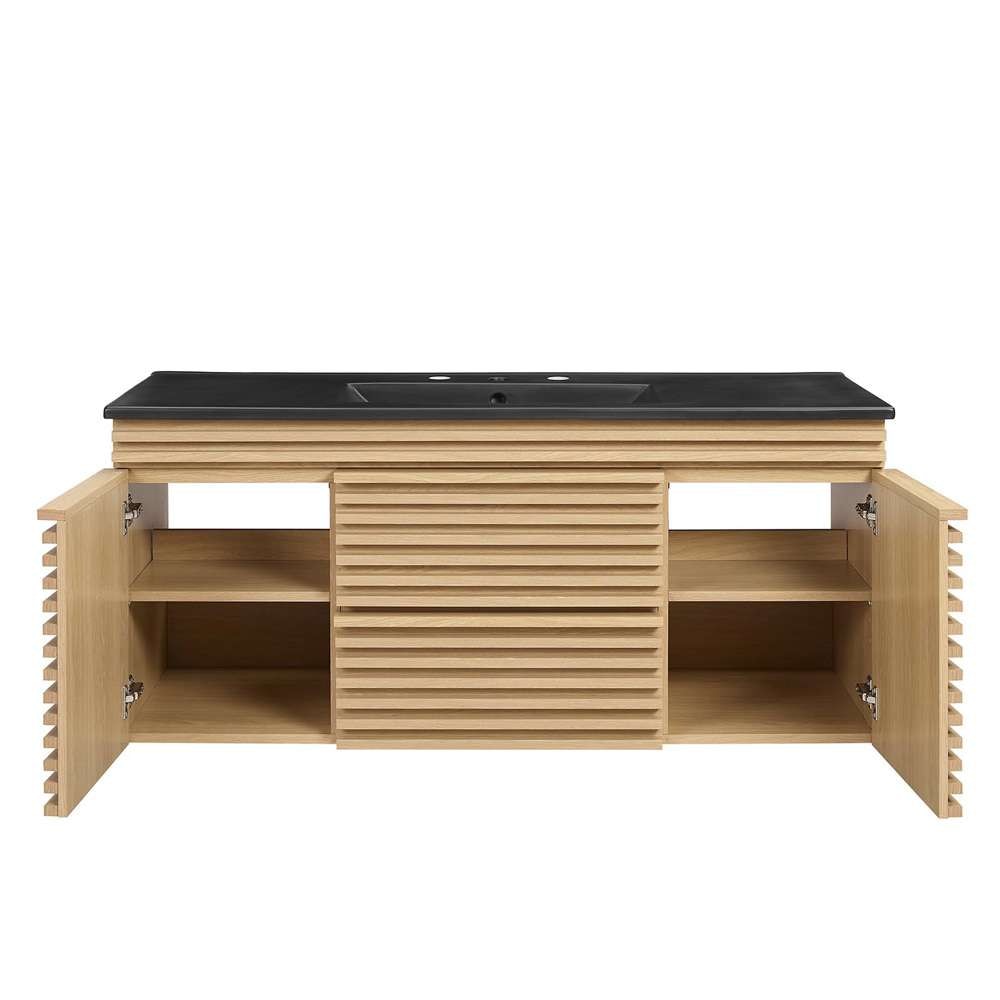 Modway - Render 48in Wall-Mount Bathroom Vanity in Oak Black - EEI-5801-OAK-BLK veiw 6