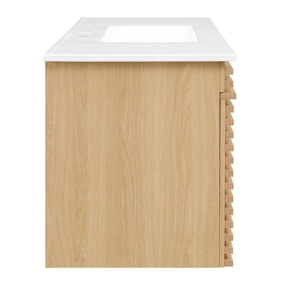 Modway - Render 48in Wall-Mount Bathroom Vanity in Oak White - EEI-5801-OAK-WHI veiw 3
