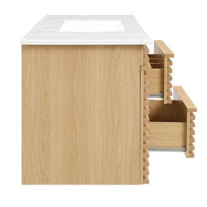 Modway - Render 48in Wall-Mount Bathroom Vanity in Oak White - EEI-5801-OAK-WHI veiw 4
