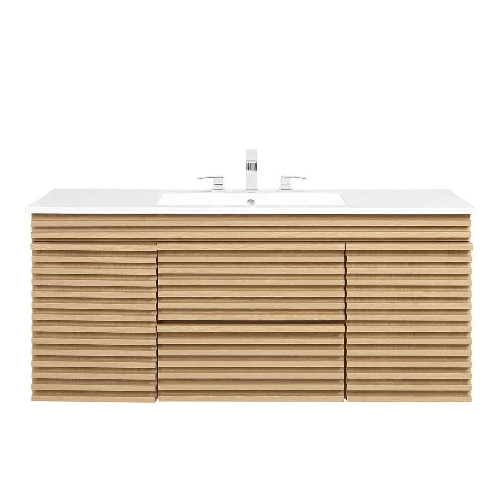 Modway - Render 48in Wall-Mount Bathroom Vanity in Oak White - EEI-5801-OAK-WHI veiw 5