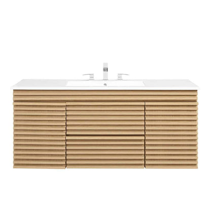 Modway - Render 48in Wall-Mount Bathroom Vanity in Oak White - EEI-5801-OAK-WHI veiw 5