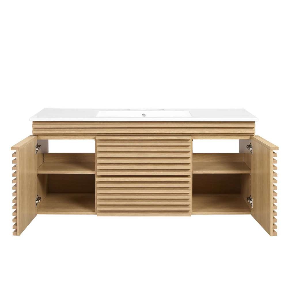 Modway - Render 48in Wall-Mount Bathroom Vanity in Oak White - EEI-5801-OAK-WHI veiw 6