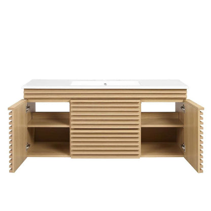 Modway - Render 48in Wall-Mount Bathroom Vanity in Oak White - EEI-5801-OAK-WHI veiw 6