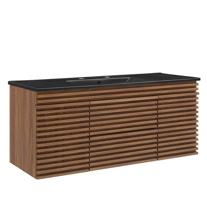 Modway - Render 48in Wall-Mount Bathroom Vanity in Walnut Black - EEI-5801-WAL-BLK veiw 1