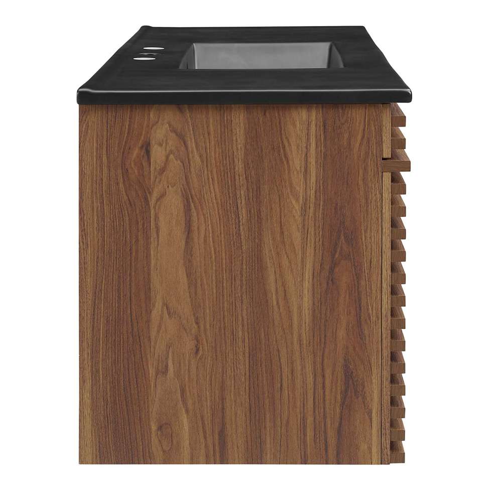 Modway - Render 48in Wall-Mount Bathroom Vanity in Walnut Black - EEI-5801-WAL-BLK veiw 3