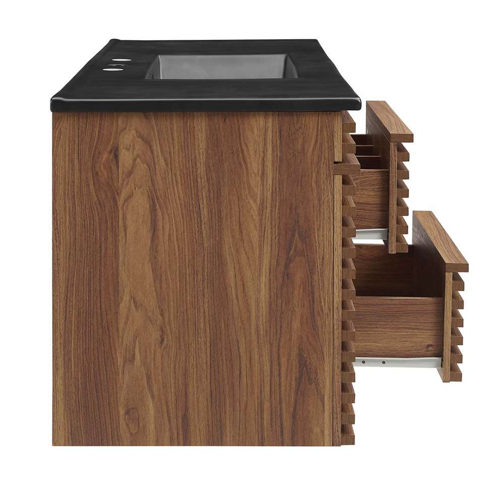 Modway - Render 48in Wall-Mount Bathroom Vanity in Walnut Black - EEI-5801-WAL-BLK veiw 4