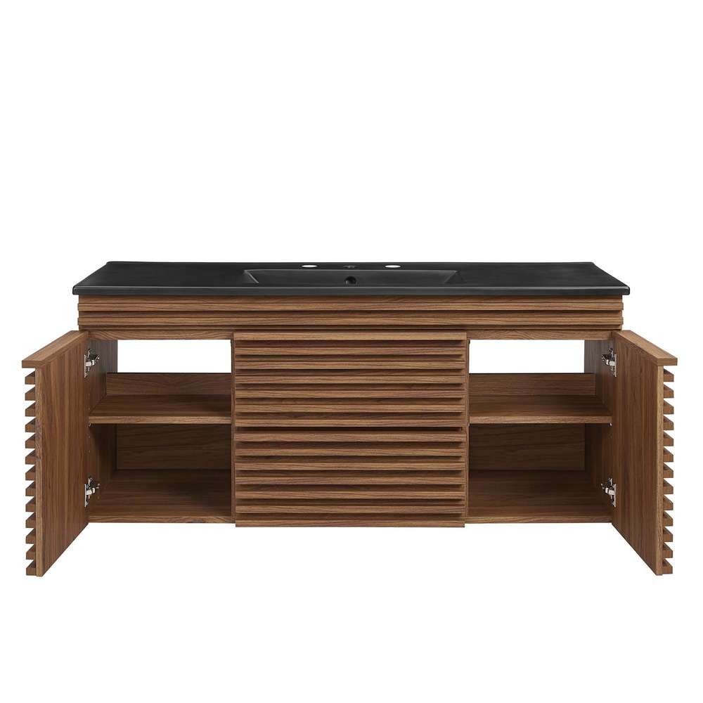 Modway - Render 48in Wall-Mount Bathroom Vanity in Walnut Black - EEI-5801-WAL-BLK veiw 6