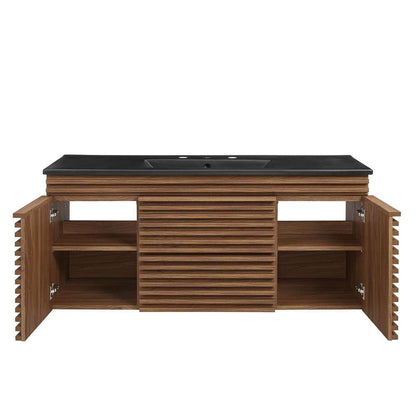 Modway - Render 48in Wall-Mount Bathroom Vanity in Walnut Black - EEI-5801-WAL-BLK veiw 6