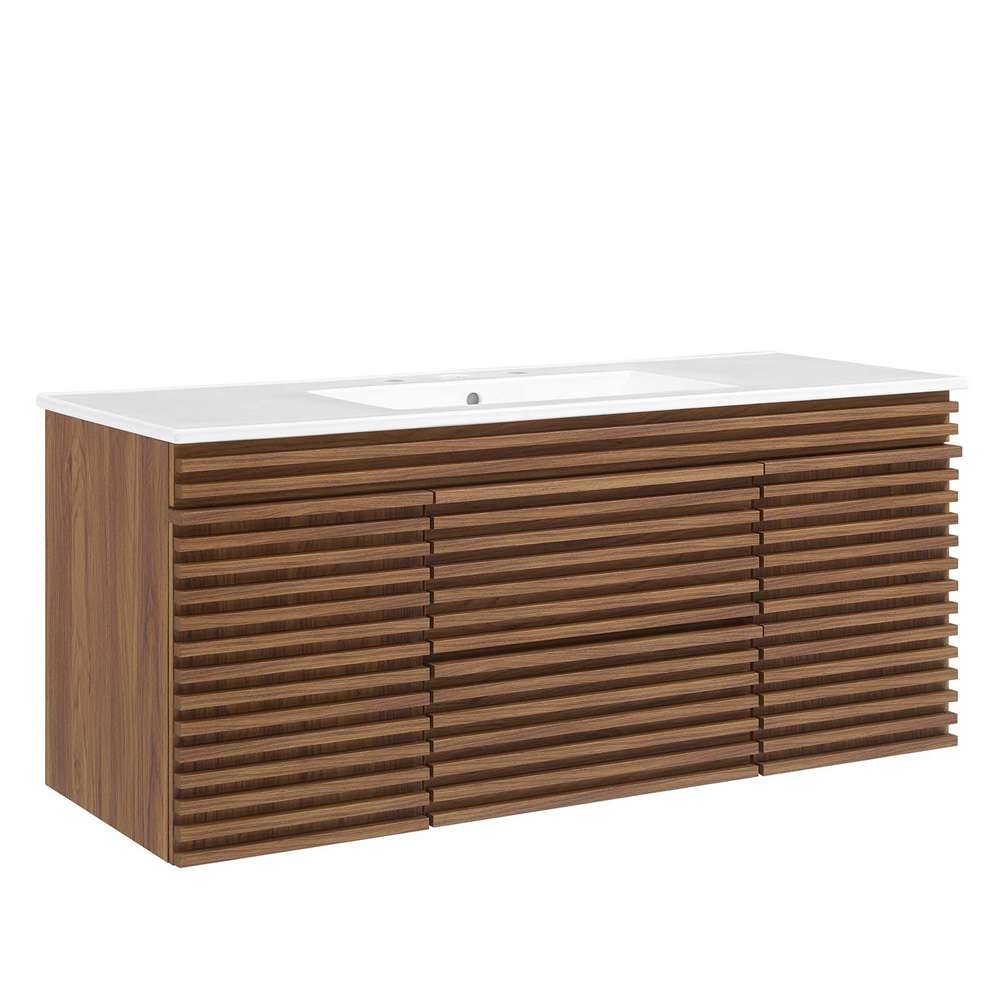 Modway - Render 48in Wall-Mount Bathroom Vanity in Walnut White - EEI-5801-WAL-WHI veiw 2