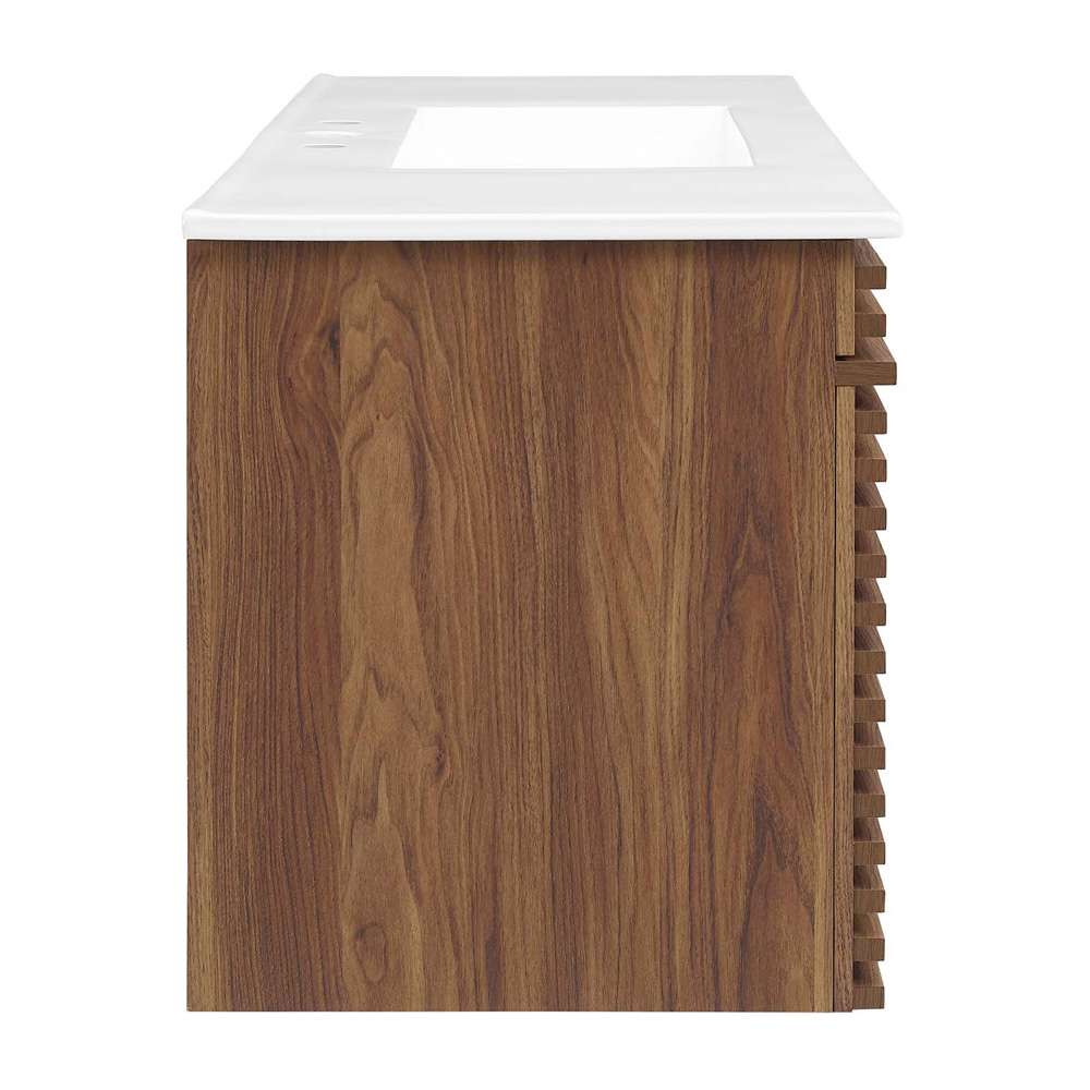 Modway - Render 48in Wall-Mount Bathroom Vanity in Walnut White - EEI-5801-WAL-WHI veiw 3