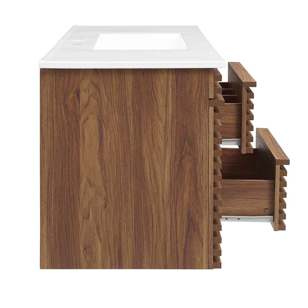 Modway - Render 48in Wall-Mount Bathroom Vanity in Walnut White - EEI-5801-WAL-WHI veiw 4