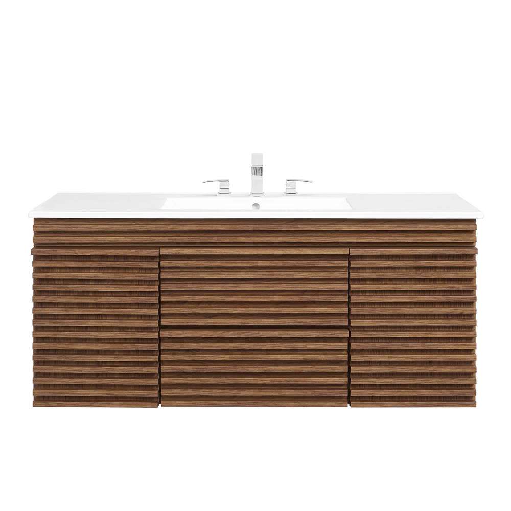 Modway - Render 48in Wall-Mount Bathroom Vanity in Walnut White - EEI-5801-WAL-WHI veiw 5
