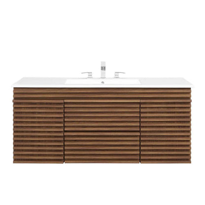 Modway - Render 48in Wall-Mount Bathroom Vanity in Walnut White - EEI-5801-WAL-WHI veiw 5