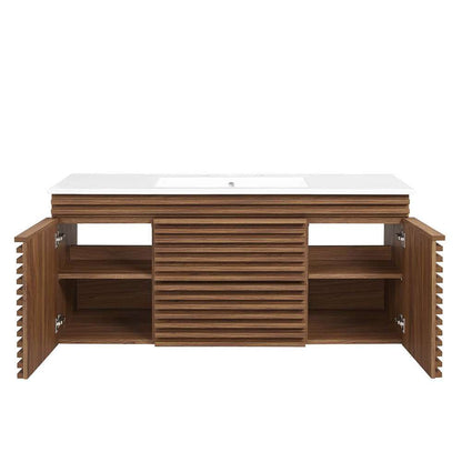 Modway - Render 48in Wall-Mount Bathroom Vanity in Walnut White - EEI-5801-WAL-WHI veiw 6