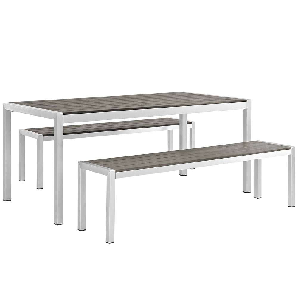 Modway - Shore 3 Piece Outdoor Patio Aluminum Dining Set - EEI-2480-SLV-GRY-SET veiw 1