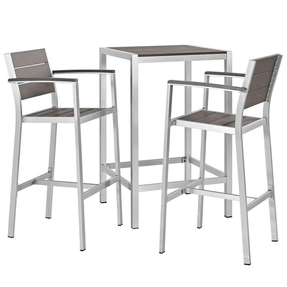 Modway - Shore 3 Piece Outdoor Patio Aluminum Pub Set - EEI-3157-SLV-GRY-SET veiw 1