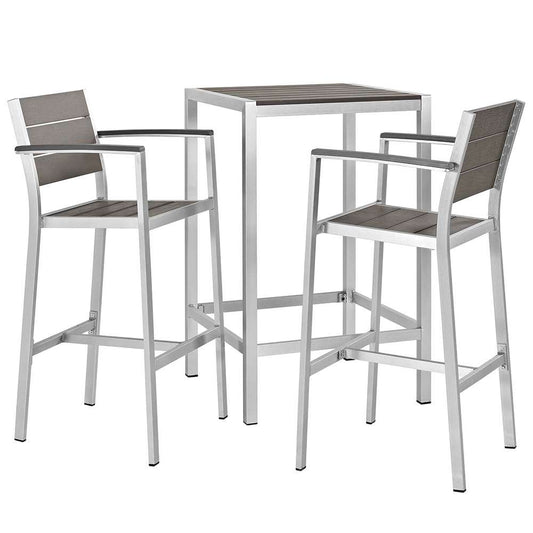 Modway - Shore 3 Piece Outdoor Patio Aluminum Pub Set - EEI-3157-SLV-GRY-SET veiw 1