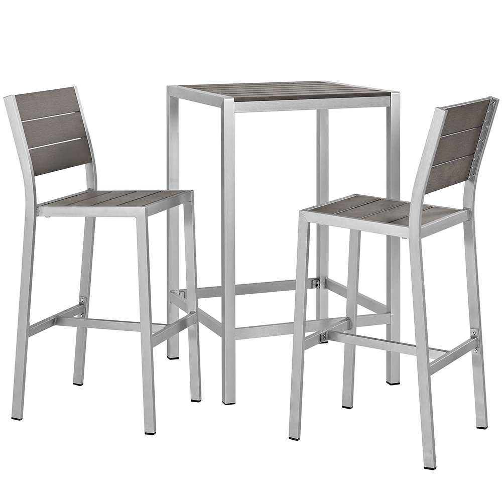 Modway - Shore 3 Piece Outdoor Patio Aluminum Pub Set - EEI-3158-SLV-GRY-SET veiw 1